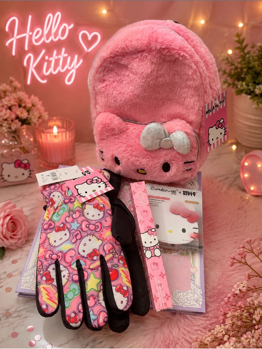 Hello Kitty Pink Plush Kids Backpack - Soft Plush Hello Kitty Design
